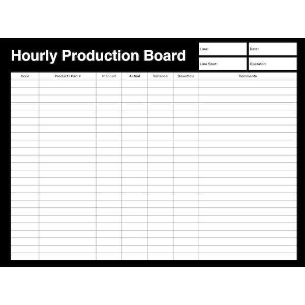 Hourly Production Tracking Board Black Aluminum Dry Erase 32in x 24in